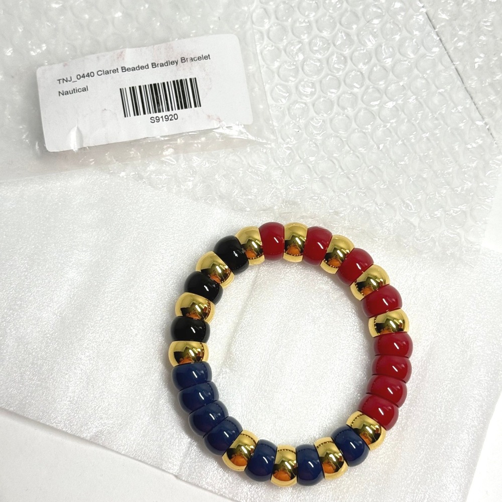 Tuckernuck Nautical Claret Beaded Bradley Bracelet Red Navy Gold NEW‎ - Picture 2 of 5